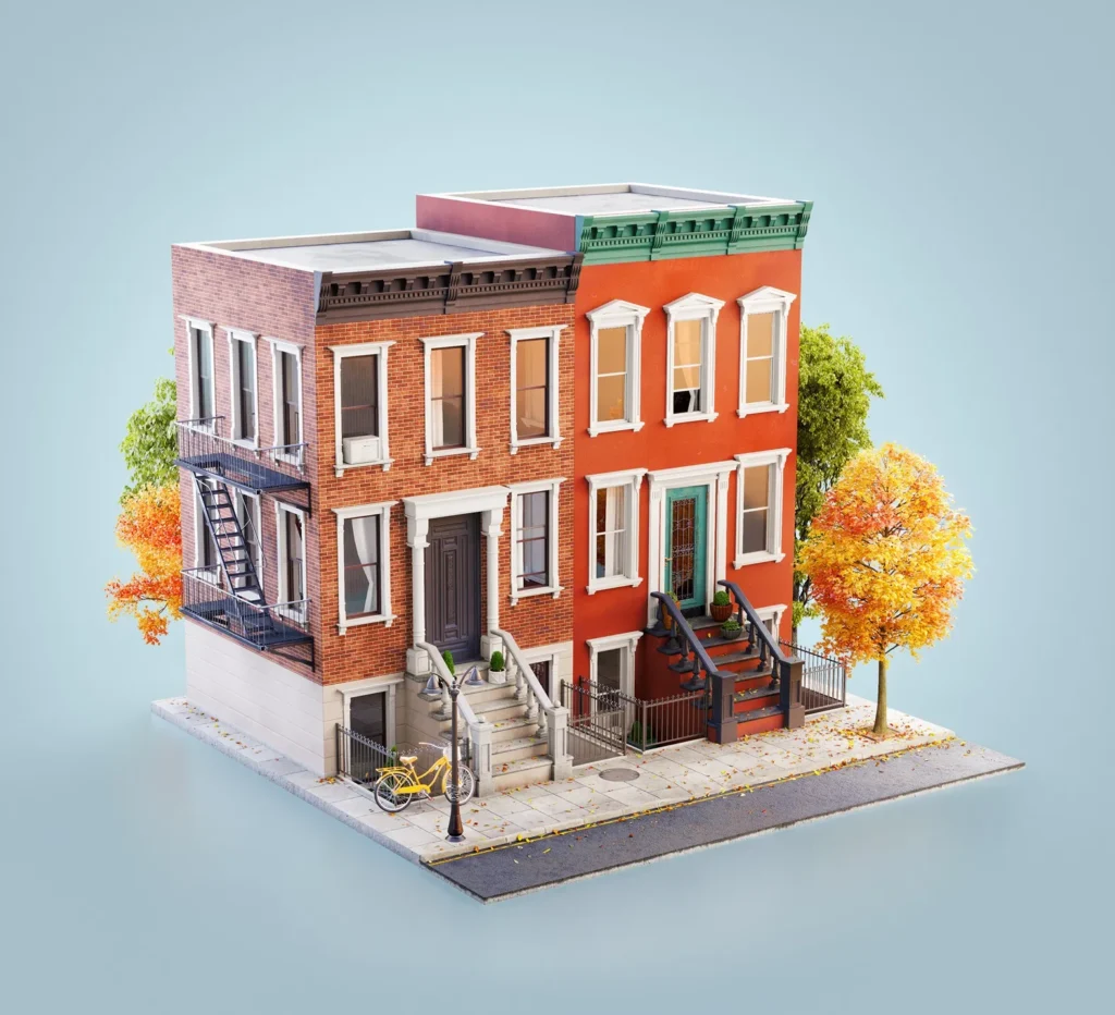 Model of a brownstone building for real estate opportunities.